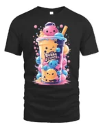 Kawaii Bubble Tea Cute Boba Drink Art T-Shirt - black t-shirt on white background