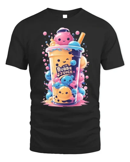 Kawaii Bubble Tea Cute Boba Drink Art T-Shirt - black t-shirt on white background