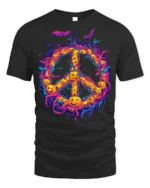 Halloween Pumpkin Peace Sign Spooky T-Shirt - black t-shirt on white background