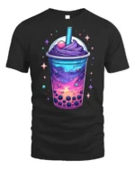 Galaxy Boba Bubble Tea Cosmic Drink T-Shirt - black t-shirt on white background
