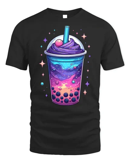 Galaxy Boba Bubble Tea Cosmic Drink T-Shirt - black t-shirt on white background