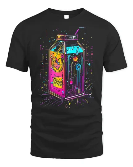 Neon Cyberpunk Milk Carton Futuristic T-Shirt - black t-shirt on white background