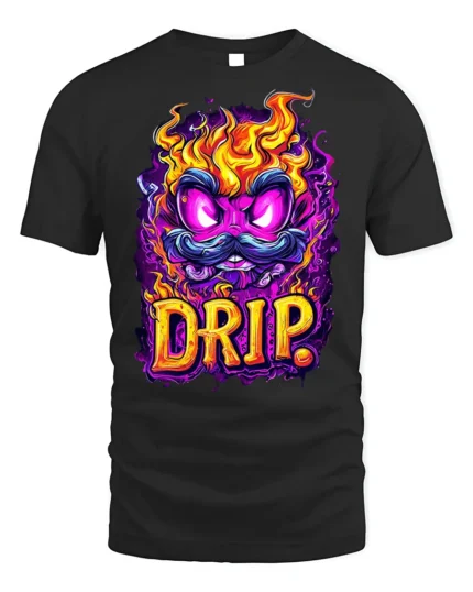 Flaming Mustache Drip Street Art Graphic T-Shirt - black t-shirt on white background