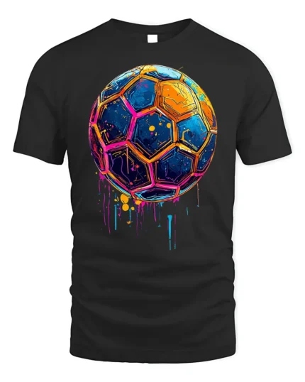 Neon Splash Soccer Ball Street Art Graphic T-Shirt - black t-shirt on white background