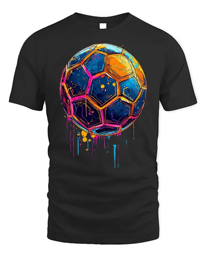 Neon Splash Soccer Ball Street Art Graphic T-Shirt - black t-shirt on white background