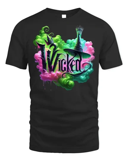 Wicked Witch Neon Smoke Fantasy Art T-Shirt - black t-shirt on white background