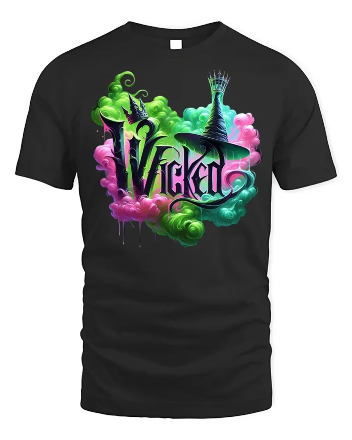 Wicked Witch Neon Smoke Fantasy Art T-Shirt - black t-shirt on white background