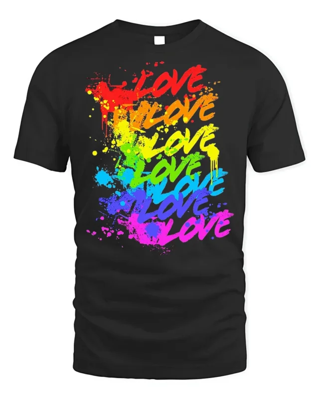 Rainbow Love Graffiti Pride Splash Art T-Shirt - black t-shirt on white background