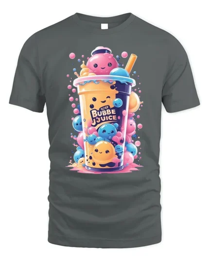 Kawaii Bubble Tea Cute Boba Drink Art T-Shirt - gray t-shirt on white background