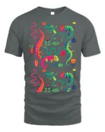 Colorful Gecko and Snake Tropical Art T-Shirt - gray t-shirt on white background