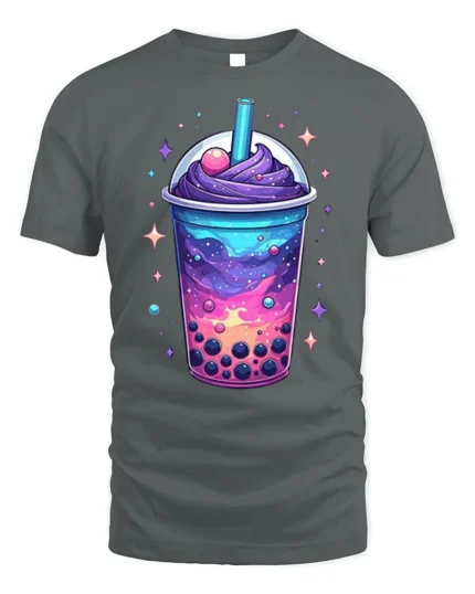 Galaxy Boba Bubble Tea Cosmic Drink T-Shirt - gray t-shirt on white background