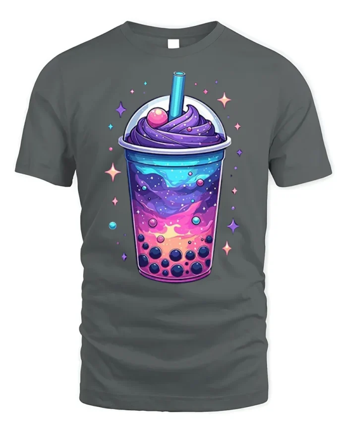 Galaxy Boba Bubble Tea Cosmic Drink T-Shirt - gray t-shirt on white background