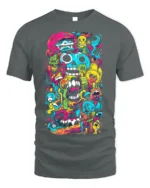 Psychedelic Skull Doodle Art Colorful T-Shirt - gray t-shirt on white background