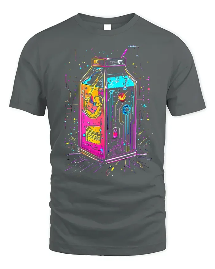 Neon Cyberpunk Milk Carton Futuristic T-Shirt - gray t-shirt on white background