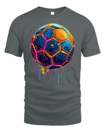 Neon Splash Soccer Ball Street Art Graphic T-Shirt - gray t-shirt on white background