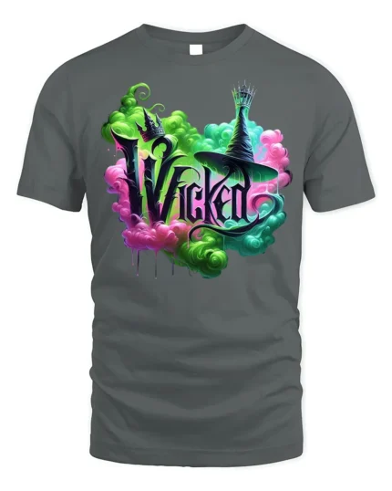 Wicked Witch Neon Smoke Fantasy Art T-Shirt - gray t-shirt on white background