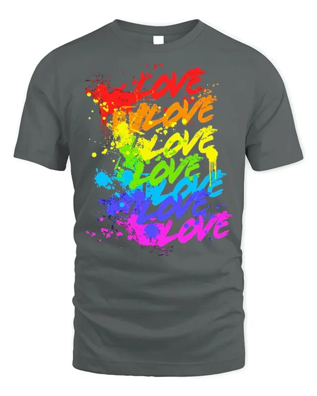 Rainbow Love Graffiti Pride Splash Art T-Shirt - gray t-shirt on white background