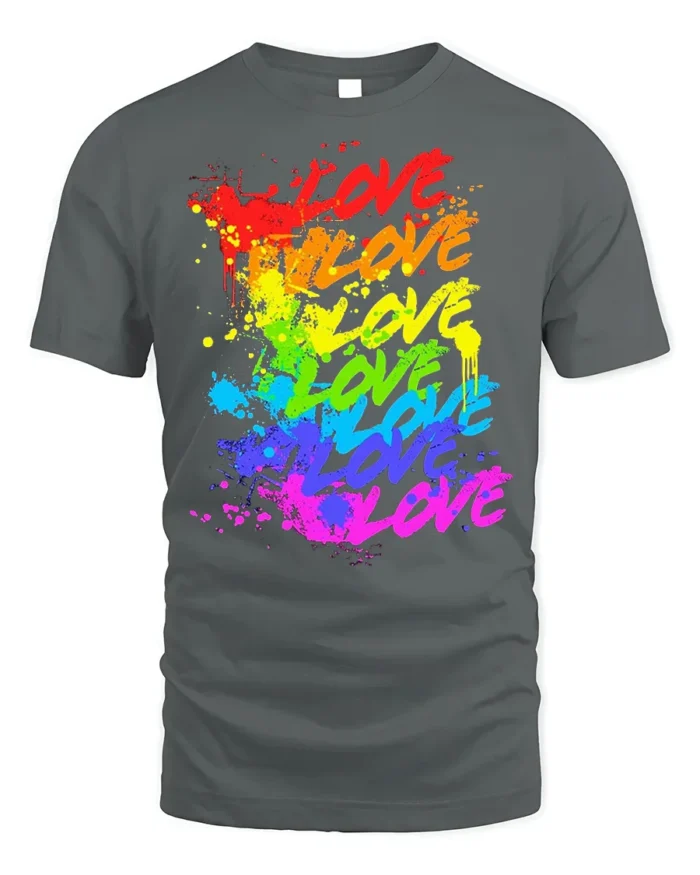Rainbow Love Graffiti Pride Splash Art T-Shirt - gray t-shirt on white background