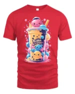 Kawaii Bubble Tea Cute Boba Drink Art T-Shirt - red t-shirt on white background