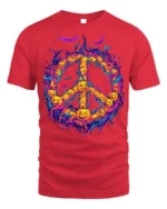 Halloween Pumpkin Peace Sign Spooky T-Shirt - red t-shirt on white background