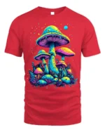 Psychedelic Neon Mushroom Forest Art T-Shirt - red t-shirt on white background