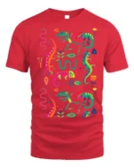 Colorful Gecko and Snake Tropical Art T-Shirt - red t-shirt on white background