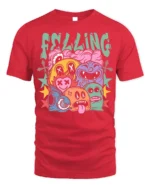 Colorful Cartoon Faces Street Art Graphic T-Shirt - red t-shirt on white background