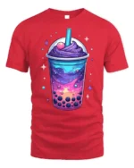 Galaxy Boba Bubble Tea Cosmic Drink T-Shirt - red t-shirt on white background