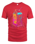 Neon Cyberpunk Milk Carton Futuristic T-Shirt - red t-shirt on white background