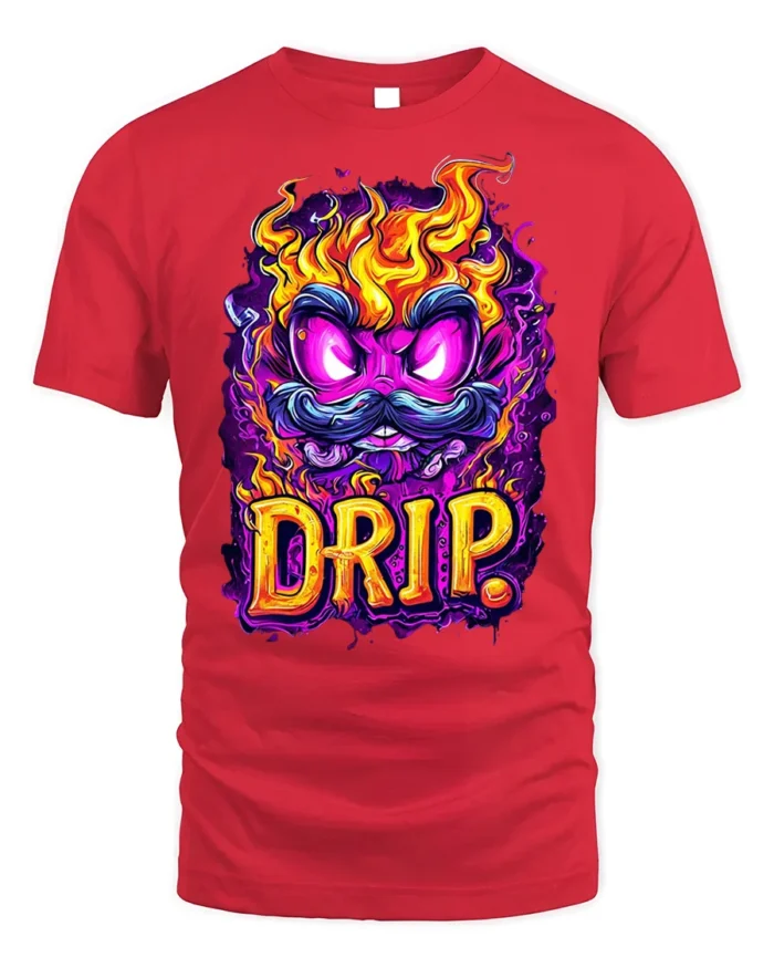 Flaming Mustache Drip Street Art Graphic T-Shirt - red t-shirt on white background