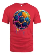 Neon Splash Soccer Ball Street Art Graphic T-Shirt - red t-shirt on white background