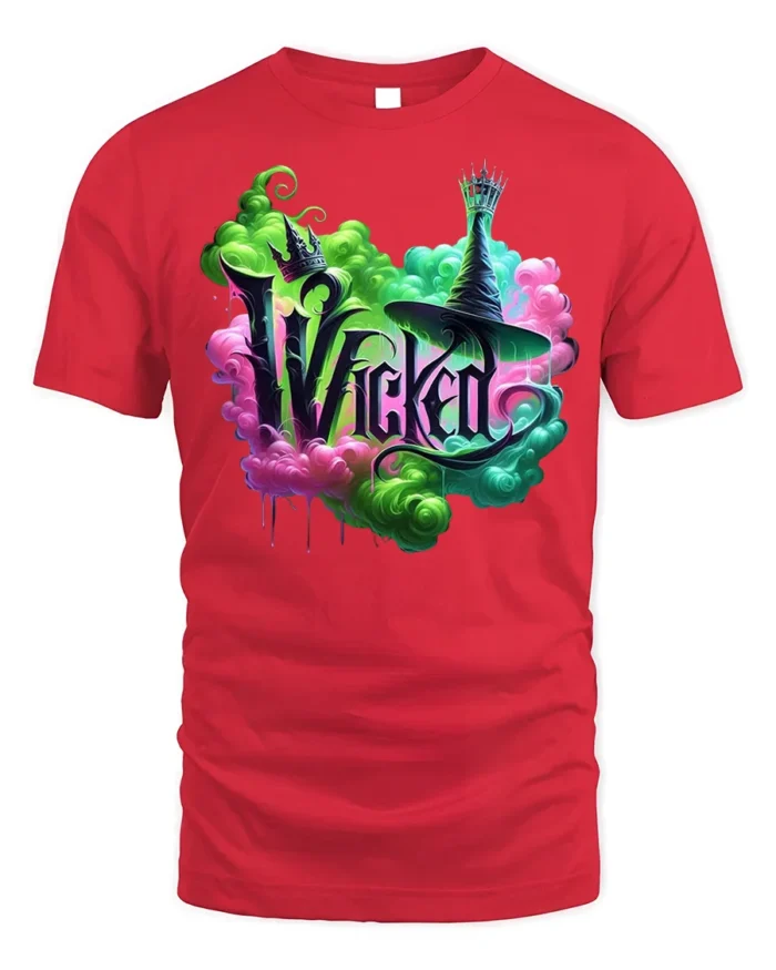 Wicked Witch Neon Smoke Fantasy Art T-Shirt - red t-shirt on white background