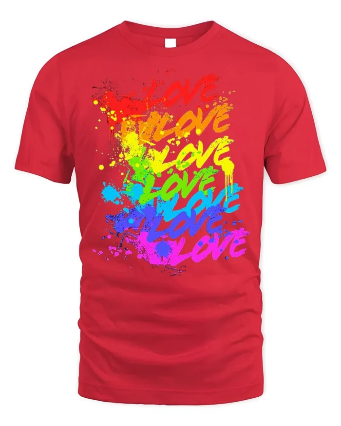 Rainbow Love Graffiti Pride Splash Art T-Shirt - red t-shirt on white background