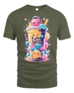 Kawaii Bubble Tea Cute Boba Drink Art T-Shirt - military green t-shirt on white background