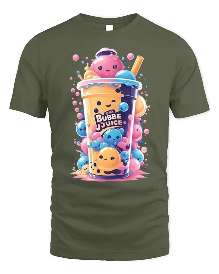 Kawaii Bubble Tea Cute Boba Drink Art T-Shirt - military green t-shirt on white background