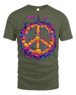 Halloween Pumpkin Peace Sign Spooky T-Shirt - military green t-shirt on white background