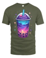 Galaxy Boba Bubble Tea Cosmic Drink T-Shirt - military green t-shirt on white background