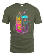 Neon Cyberpunk Milk Carton Futuristic T-Shirt - military green t-shirt on white background