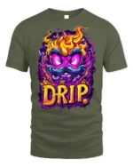 Flaming Mustache Drip Street Art Graphic T-Shirt - military green t-shirt on white background