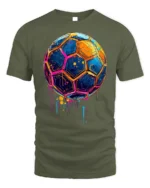 Neon Splash Soccer Ball Street Art Graphic T-Shirt - military green t-shirt on white background