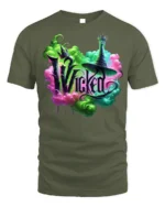 Wicked Witch Neon Smoke Fantasy Art T-Shirt - military green t-shirt on white background
