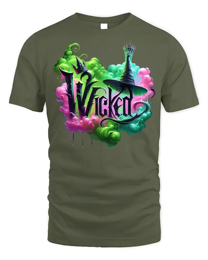 Wicked Witch Neon Smoke Fantasy Art T-Shirt - military green t-shirt on white background