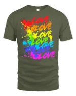 Rainbow Love Graffiti Pride Splash Art T-Shirt - military green t-shirt on white background
