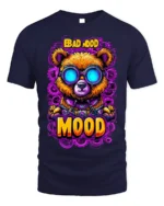 Bad Mood Bear Neon Goggles Street Art T-Shirt - navy t-shirt on white background