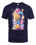 Kawaii Bubble Tea Cute Boba Drink Art T-Shirt - navy t-shirt on white background
