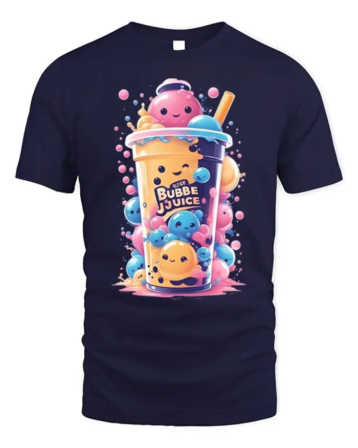 Kawaii Bubble Tea Cute Boba Drink Art T-Shirt - navy t-shirt on white background