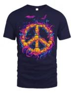 Halloween Pumpkin Peace Sign Spooky T-Shirt - navy t-shirt on white background