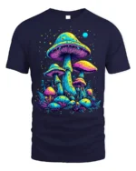 Psychedelic Neon Mushroom Forest Art T-Shirt - navy t-shirt on white background