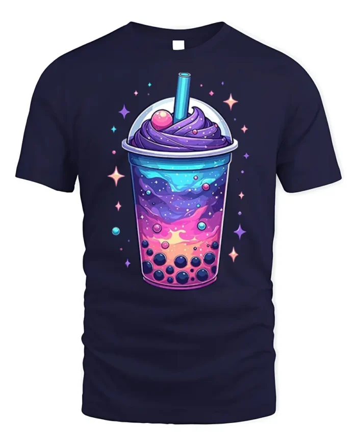 Galaxy Boba Bubble Tea Cosmic Drink T-Shirt - navy t-shirt on white background