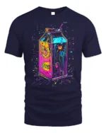 Neon Cyberpunk Milk Carton Futuristic T-Shirt - navy t-shirt on white background